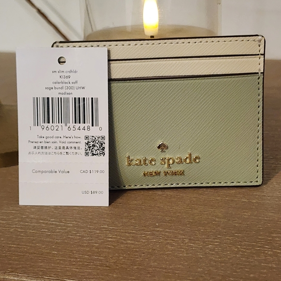 kate spade Accessories - Kate Spade Slim Colorblock Sage and Cream Cardholder(Madison)NWT
